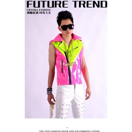 Mens brand stitching style suit singer clothing Slim Hair Bar nightclub costumes suit vest Hip Hop Performance Costume Bar Male