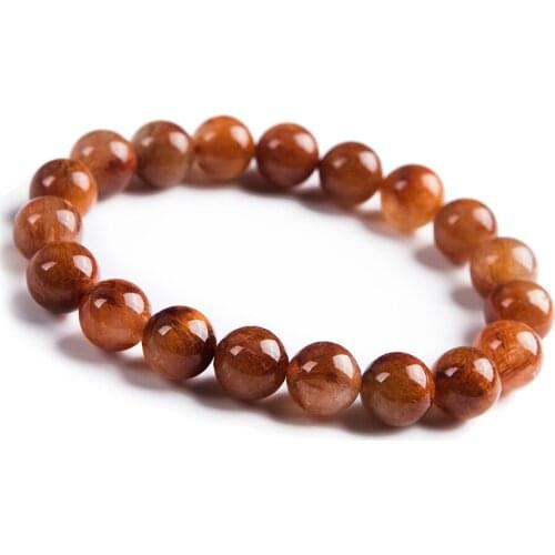 Natural Genuine Copper Needle Rutilated Quartz Crystal Mens Powerful Beads Bracelet 11MM