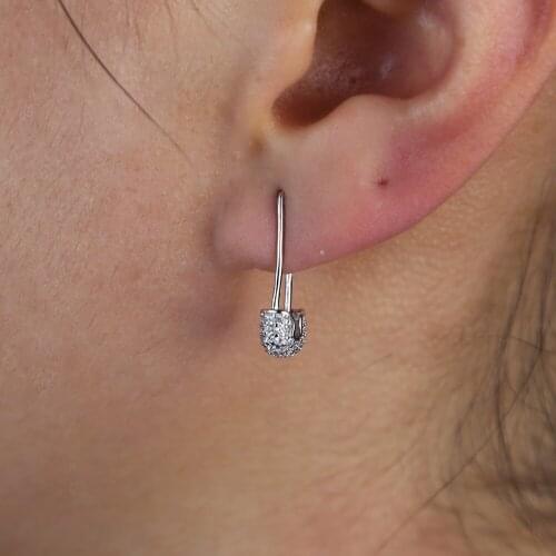 NEW 1pair S925 sterling silver color wild hip hop pin earrings female earrings jewelry with shiny cz paved mini earring jewelry