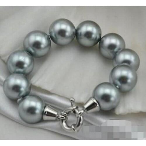 New hot 8"16mm round gray shell pearl bracelet