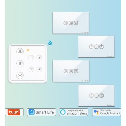 Tuya Smart Life 4 Channel RF WiFi Curtain Blind Switch for Roller Shutter Electric Motor Google Home Alexa Echo Voice Control