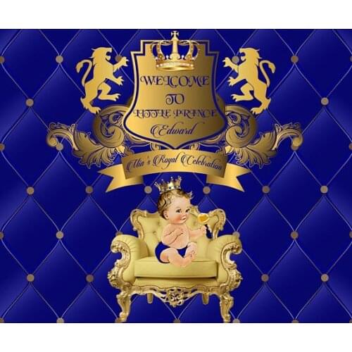 Custom Royal Blue Gold Prince Crown Tiara backdrop High quality Computer print party background
