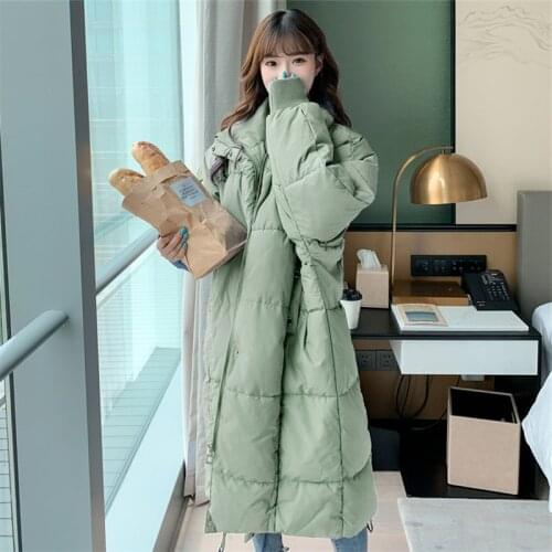 Fashion Cotton Down Jacket Women Winter Long Padded Coat Korean Loose Stand-up Collar Zipper Bread Service Female Parka H1557