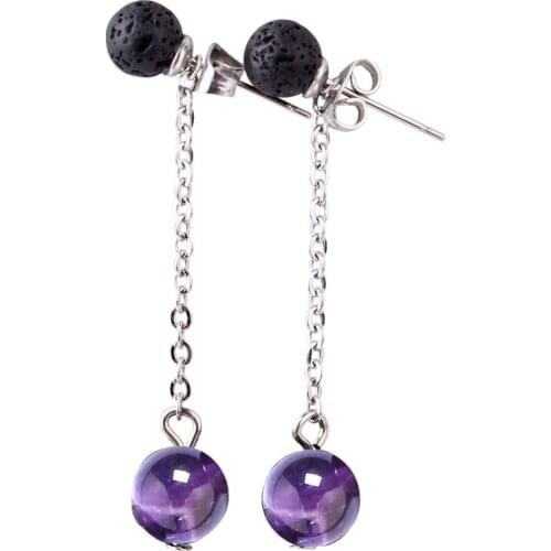 Ear Stud 6&8mm Natural Stone Reiki Crystal Volcanic Rock Pendant Earrings Drop Essential Attentively Stainless Steel Women