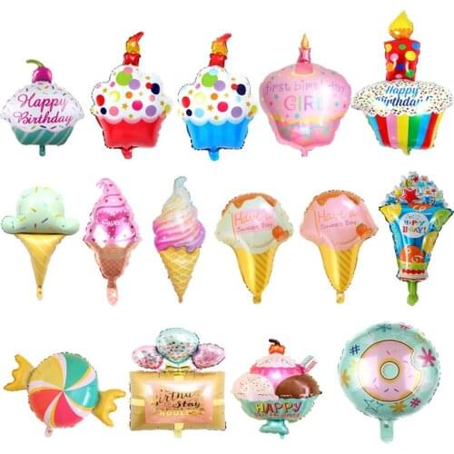 Cartoon Ice Cream Popcorn Cake Donuts Aluminum Film Balloon Happy Birthday Party Decoration Supplies Mini Large Ballon Kids Toy