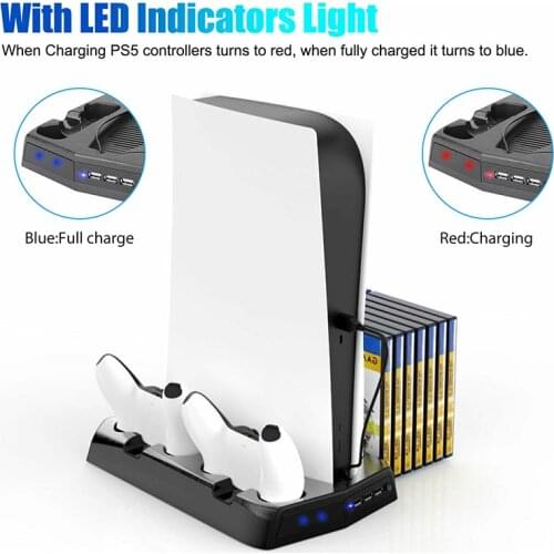 3 USB Dual Controller Charger Vertical Stand Cooling Fan Charging Station Fan Cooler Hub Game Disk Slot Console Station For PS5