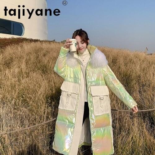 Women Jacket Puffer White Duck Down Coats Woman Real Mongolia Sheep Fur Collar Hooded Cloth Long Coat Ropa Mujer TN1371