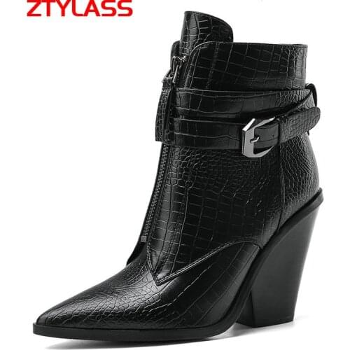 2021 Autumn Women Boots Faux Leather Wedges High Heel Ankle Boots Fashion Buckle Zip Motorcycle Boots Winter Boots