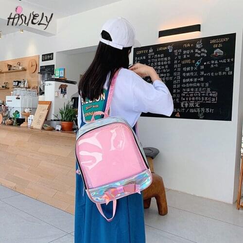 2021 New Fashion Laser Transparent Women Backpacks Cute Bow Ita School Bags for Girl Clear Pvc Waterproof Jelly Ladies Backpack