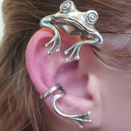 2021 New Cute Animal Frog Ear Clip for Women Vintage Silver Color No Piercing Ear Cuff Girls Party Jewelry Ear Accessories