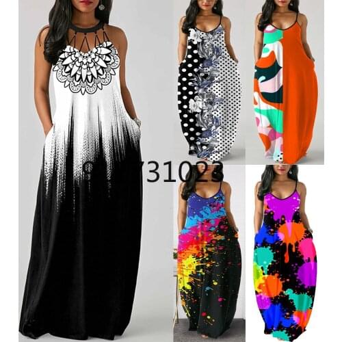2021 summer sexy african women printing sleeveless pocket plus size long dress
