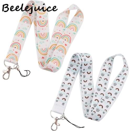 24pcs Cartoon Rainbow Lanyard Keys Phone Holder Funny Neck Strap With Keyring ID Card DIY Animal webbings ribbons Hang Rope Gift