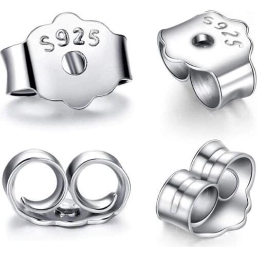 50pcs 925 Sterling Silver Butterfly Earring Back Plug Earring Settings Base Ear Studs for DIY Jewelry Accessories