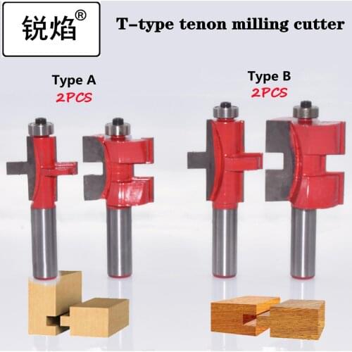 Free Shipping 2pcs/Set Shank T-Slot Square Tooth Tenon Milling Cutter Carving Knife Router Bits For Wood Tool Woodworking