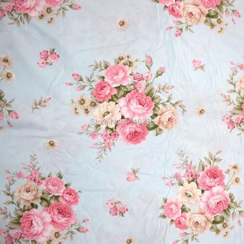 Hot sale 100% cotton twill textle blue pink rose floral flower fabrics for DIY bedding apparel dress patchwork handwork decor