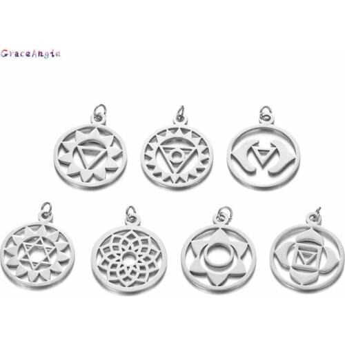 GraceAngie 5pcs Stainless Steel Yoga Lotus Chakra Polishing Charms Necklace Pendants Women Bracelet Jewelry Handmade Accessory