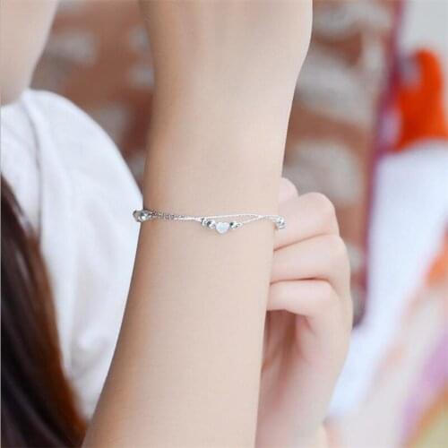 Classic Heart Bracelets Silver Jewelry Female Fashion 925 Silver Anklets For Women Accessories Double Layer Bracelet Silver Lady