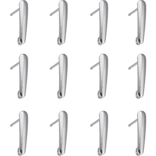 Pandahall 50pcs/lot 15x3mm (0.59" Length/0.11" Width) 304 Stainless Steel Ear Stud Components with 1 Loop for DIY Earring Making