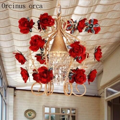 Korean pastoral romantic rose chandeliers restaurants balcony aisle bedroom American village Chandelier free shipping