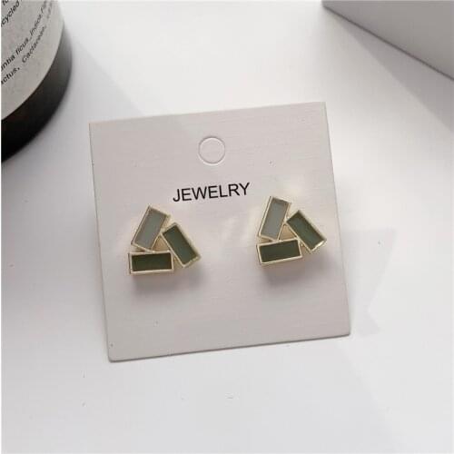 Creative Three Metal Long Squares Spliced Into A Triangle Cute Stud Earrings Comfortable Light Luxury Color Contrast Earrings