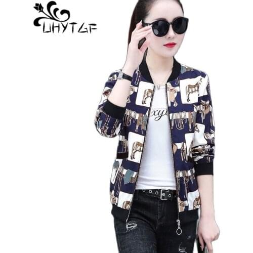 UHYTGF 2021 Spring Autumn Jacket Women Fashion Print Baseball Uniform Casual Short Coat Female Thin 5XL Plus Size Outerwear 1782
