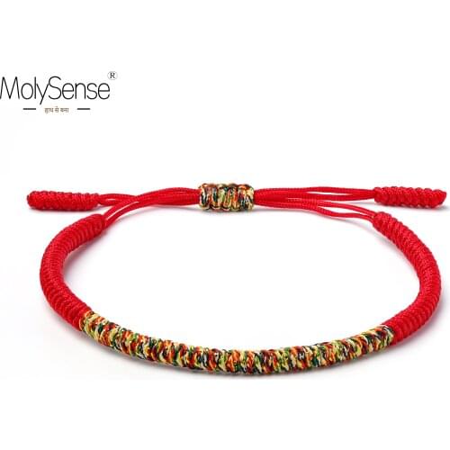 MolySense Tibetan Handmade Buddhist Lucky Bracelets & Bangles For Women Men Red Rope Knots Amulet Gift Tibet Braided Bracelet