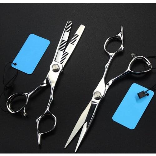 Professional japan 440c 6'' Ice calcination silver hair scissors set cutting barber makas thinning shears hairdressing scissors
