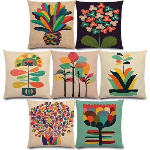 New Colorful Cartoon Flowers Cute Rainbow Floral Garden Bonsai Tropical Plants Beautiful Leaves Cushion Cover Pillow Case