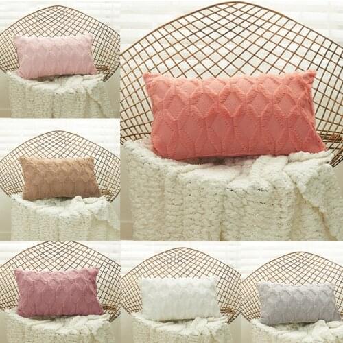 Solid Color Geometric Diamond Pattern Plush Cushion Pillow Cover Handmade Throw Pillow Covers Home Decor Backrest