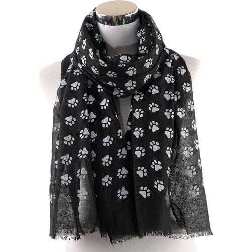 OLOME Women Cartoon Dog Footsteps Printing Scarf Cat Dog Paw Scarves And Shawls Viscose Pet Lovers Shawl Female Ladies