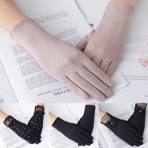 Women UV Sunscreen Sun Gloves Full Finger Lace Mesh Touch Screen Thin Breathable Ice Silk Anti-UV Driving Gloves