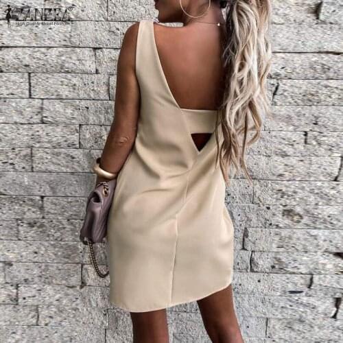 Stylish Backless Dress ZANZEA Women Summer Sundress 2021 Casual Holiday Mini Vestidos Female Sleeveless Work Office Robe Femme