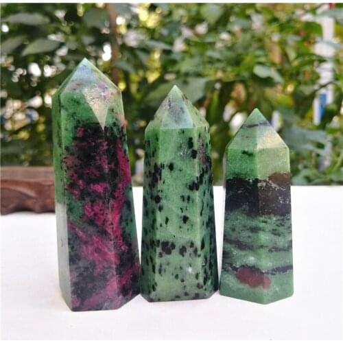 Natural red green ruby crystal gem specimenswand point rieki healing for home decoration