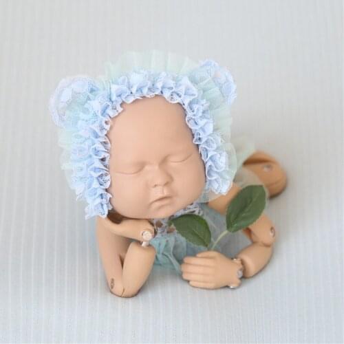 Handmade Teddy Bear Hat Newborn Clothes Outfit Baby Lace Hat and Romper Set Sewinng Baby Gril Romper Outfit Newborn Photo Props