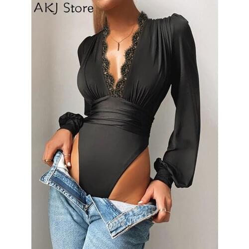 Sexy Lace Embroidery Bodysuit Female Jumpsuit Overalls Slim Outfits Rompers