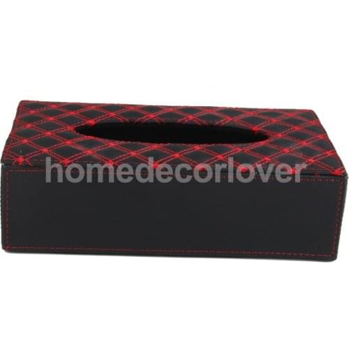 Synthetic Leather Car Auto Tissue Box Holder Paper Case Napkin Red Black