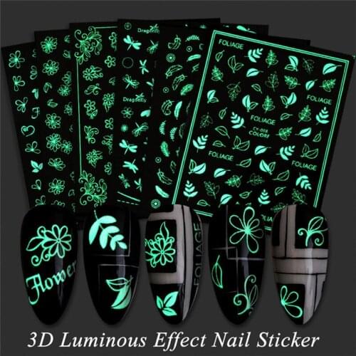 Luminous Effect 3D Leaf Butterfly Nail Sticker Glitter Nail Art Decoration Stickers Manicures Tips Tool Nail Design Accessories