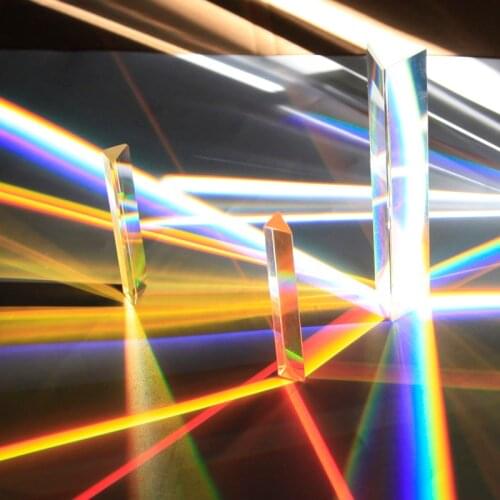 Triangular Prism Rainbow Glass Science Experiment Optical Glass Prism for Children To See The Refraction of Light 14*14*87