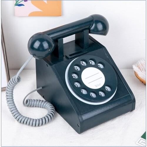 Q6PD Rotary Design Retro Imitation Landline Phone, Childrens Play House Wooden Antique Dial Telephone for early Education