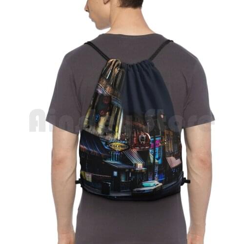Closing Time On Beale Backpack Drawstring Bag Riding Climbing Gym Bag Beale Street Memphis Tennessee Home Of The Blues B B