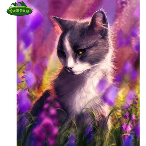 YUMEART 5D Diy Diamond Painting Cross-Stitch Lovely Cat Diamond Painting Full Square/Round Rhinestones Mosaic Kids Wall Stickers