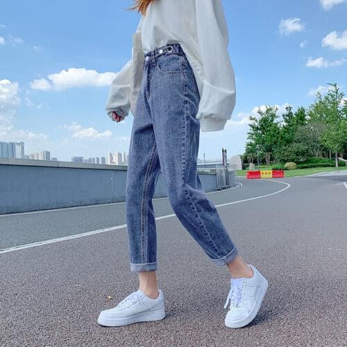 New High Waist Mom Jeans Women Boyfriends Straight Jean Femme Cotton Loose Vintage Denim Pants With Belt Vaqueros Mujer Trousers