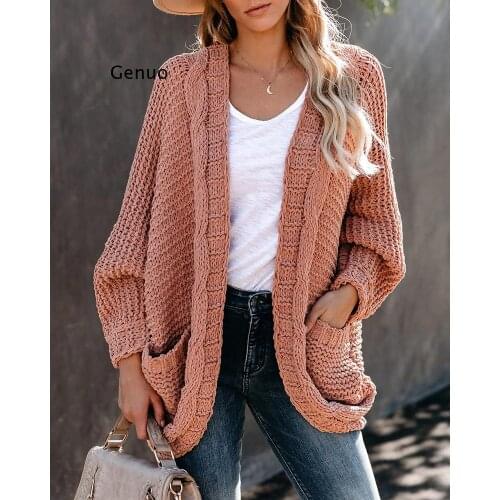 Autumn Batwing Sleeve Knitted Cardigan Pockets Holiday Oversize Winter Coat Twist Loose Vintage Long Cardigans Women