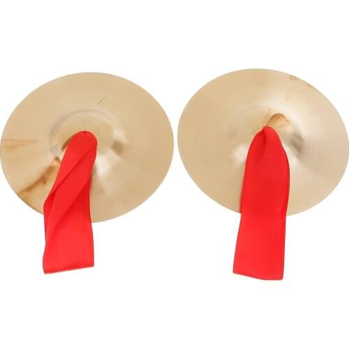 Tooyful 1 Pair Copper Cymbal Hand Percussion Instruments Traditional Chinese Gong with Finger Rope for Stage Party Musical Toys