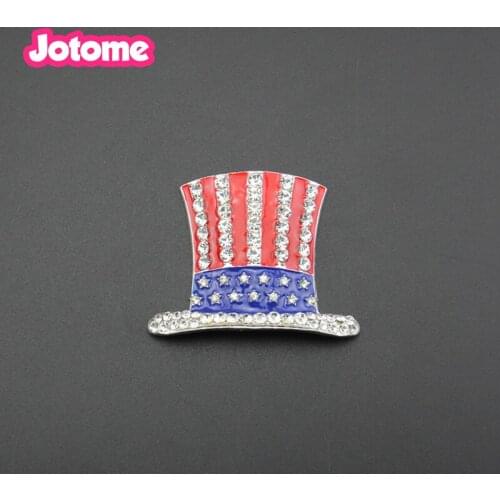 100pcs/lot free shipping red white blue crystal and enamel Uncle Sam hat brooch
