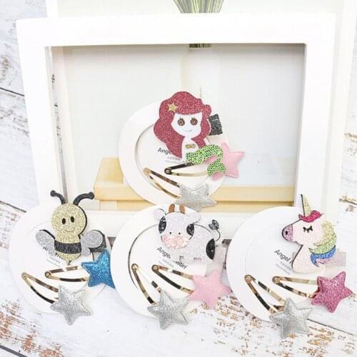 5set/lot Girl Children Handmade Cartoon Animal Bee Hairpin Glitter BB Clip Kids Mermaid Bow Hair Clip Star Hair Accessories Set
