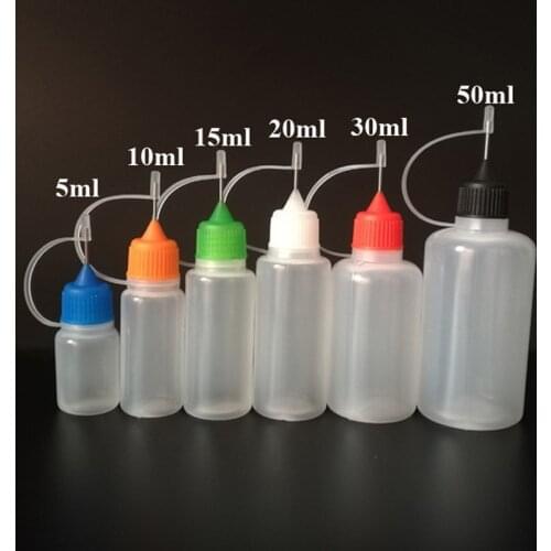 500pcs PE Needle Bottles 3ml 5ml 10ml 15ml 20ml 30ml 50ml Soft E Liquid Dropper Bottle with Colored Metal Needle Tip for E juice