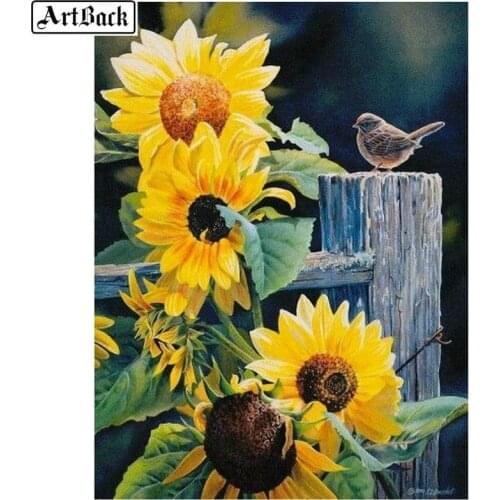 Hot 5d diamond painting bird sunflower flower full square / round drill 3d diamond embroidery sewing artwork mosaic crafts