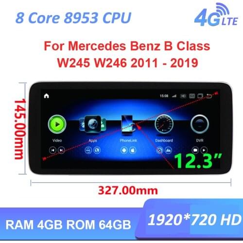 12.3" IPS Android 10 8Core 4G+64G Car dvd radio multimedia Player GPS Navigation For Mercedes Benz B Class W245 W246 2011 - 2018