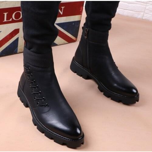 Italian brand designer mens leisure cowboy boots natural leather platform shoes black autumn winter ankle boot short botas male